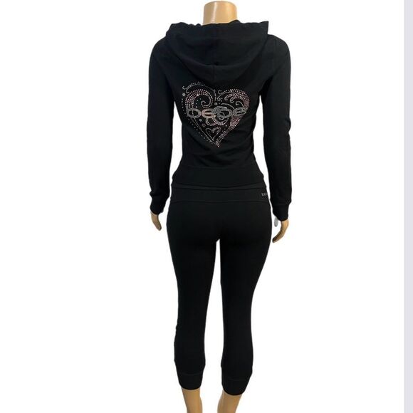Bebe Set Valentines Day hoodie Rhinestone logo long sleeve & Ruched Side Crop S - Picture 5 of 9